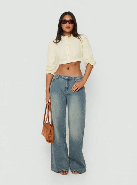 Karlos Low Rise Cinched Baggy Jeans Vintage Mid Blue Wash