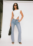 front view of model wearing Princess Polly Bethany Bootleg Low Rise Jeans Light Wash Low Rise Jeans 