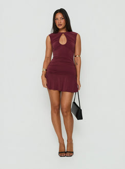 Karmica Keyhole Ruched Mini Dress Plum