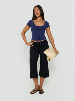 Kallora Low Rise Wide Leg Capris Black