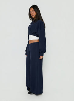 Kaeya Fleece Wide Leg Low Rise Pants Navy