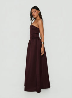 Soft Bloom Drop Waist Strapless Maxi Dress Chocolate