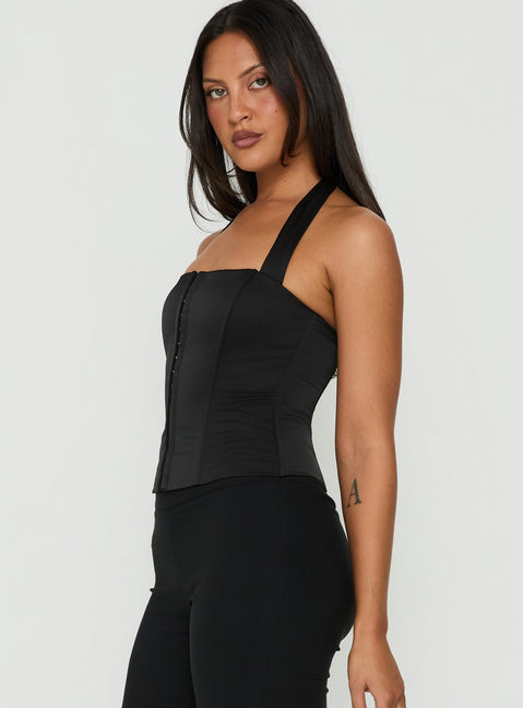 Gabriela Satin Halter Corset Top Black