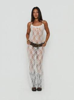 Wall Of Sound Sheer Lace Maxi Dress Antique White