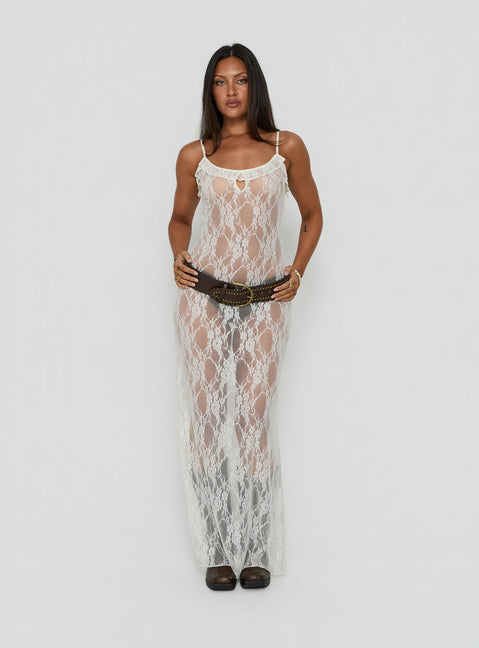 Wall Of Sound Sheer Lace Maxi Dress Antique White