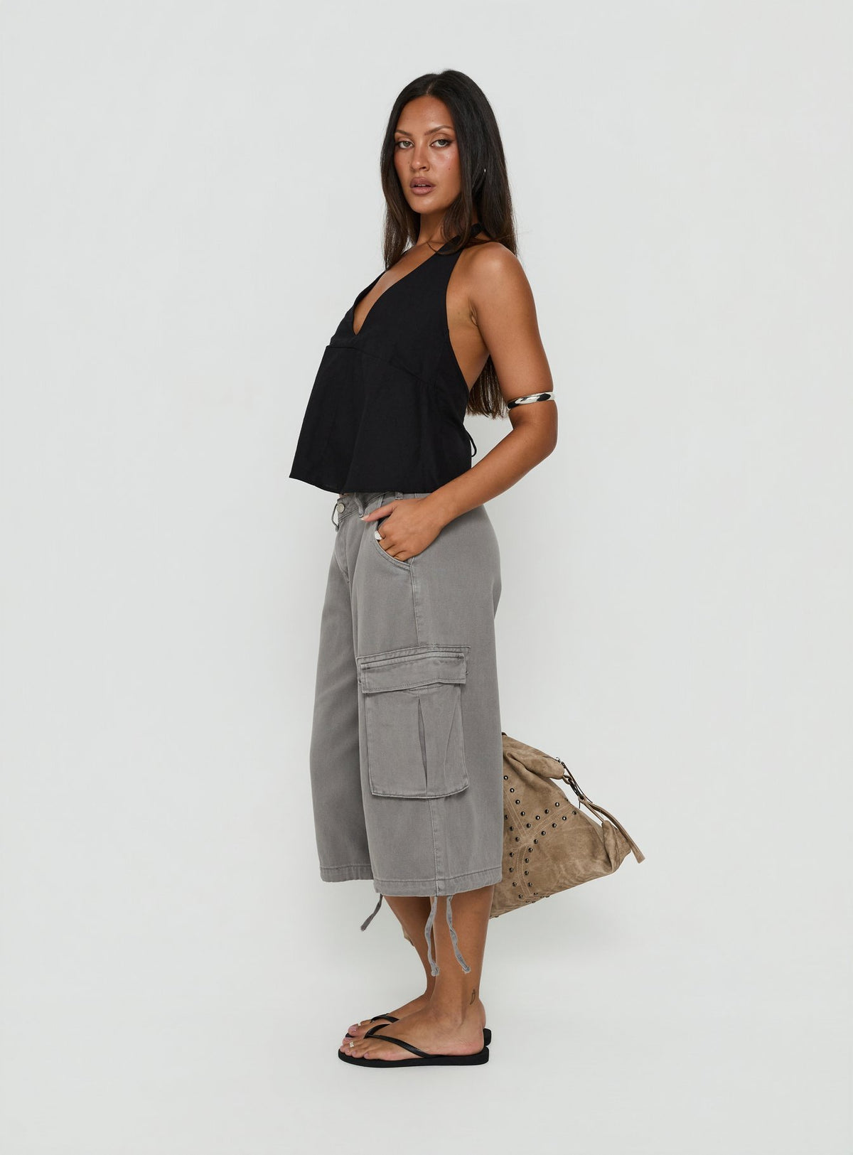 Hudsen Longline Cargo Shorts Charcoal Petite