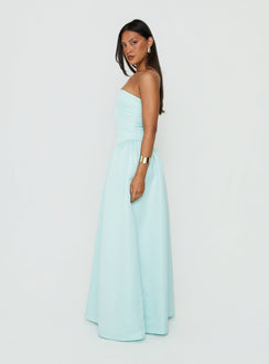 Soft Bloom Drop Waist Strapless Maxi Dress Blue