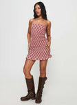 Strapless dress Checkered print, elasticated band at bust, frill detail on hem Good stretch, unlined 