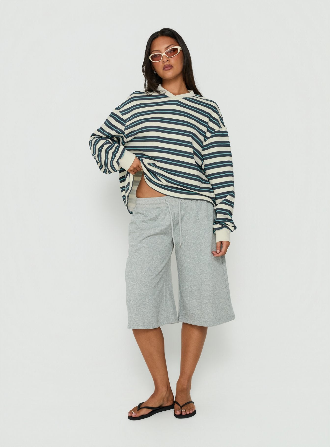 Opollo V Neck Jumper Blue Multi Stripe