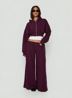 Lanna Fleece Zip Through Cropped Hoodie Plum