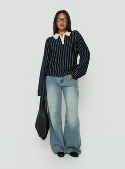 Boarders V Neck Polo Jumper Navy Stripe