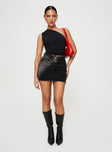   front view of model wearing Princess Polly Jellicoe Spliced Denim Skirt Black Wash Mini Skirts 