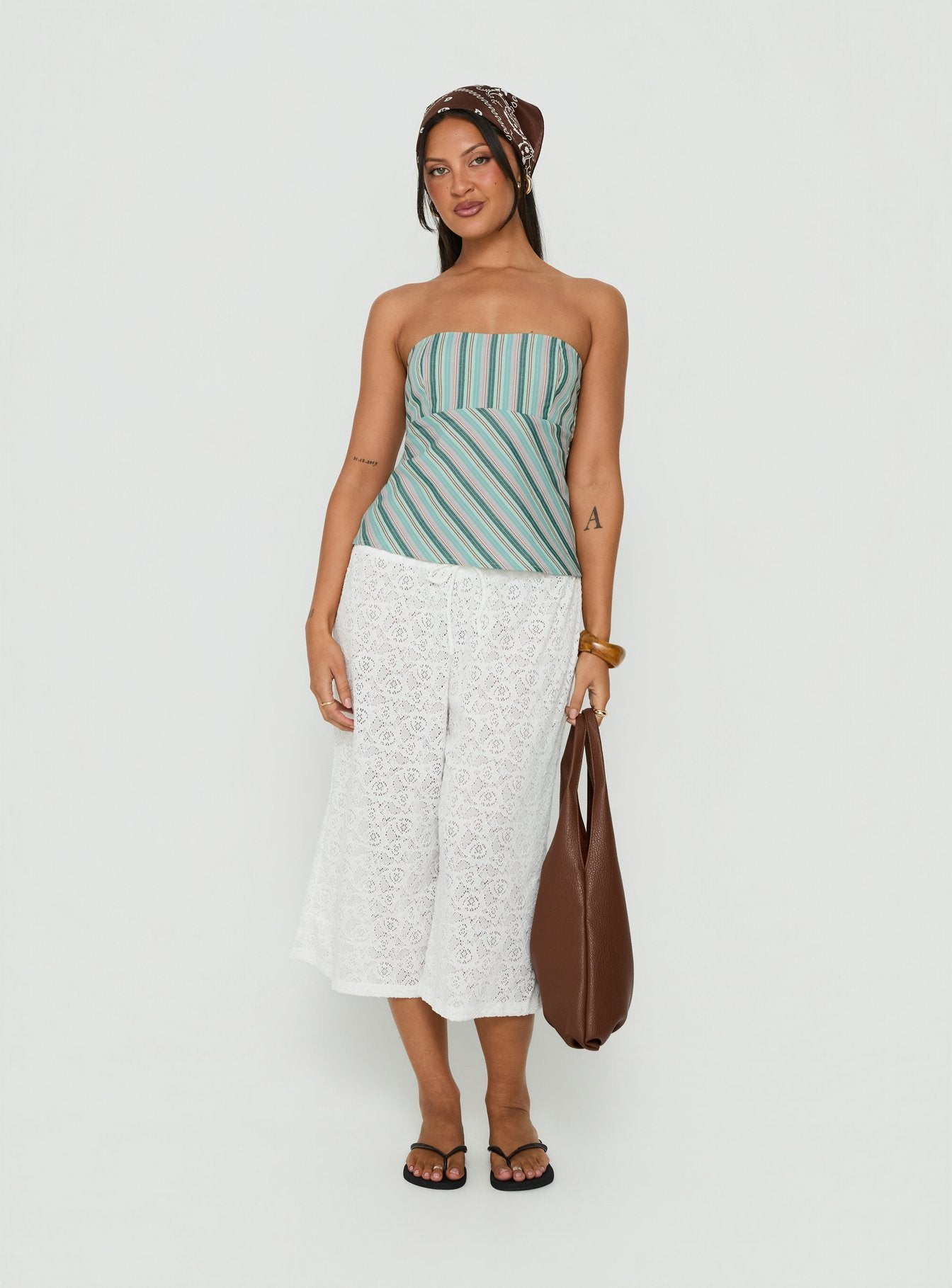 Elery Strapless Top Green Stripe