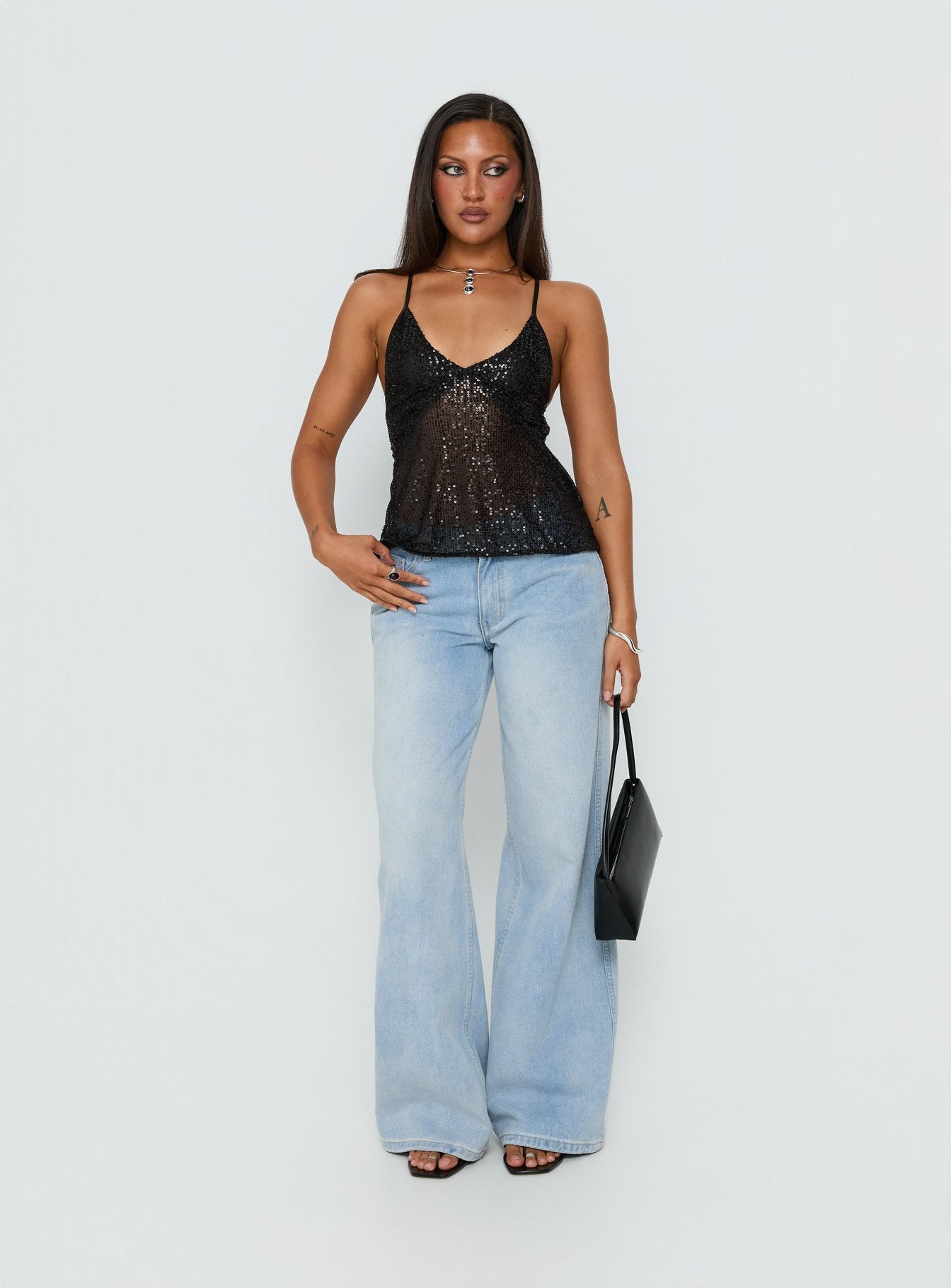 Opaline Sequin Cami Top Black | Princess Polly
