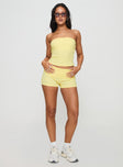 front view of model wearing Princess Polly Baseline Strapless Rib Top Yellow Sleeveless straight 