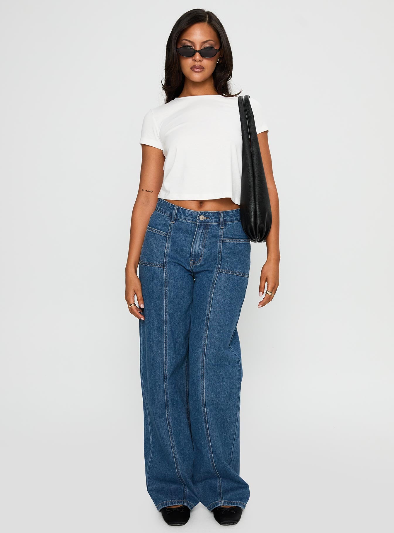 Taji Wide Leg Jeans Dark Blue | Princess Polly