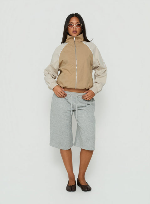 Mistro Funnel Neck Windbreaker Jacket Beige