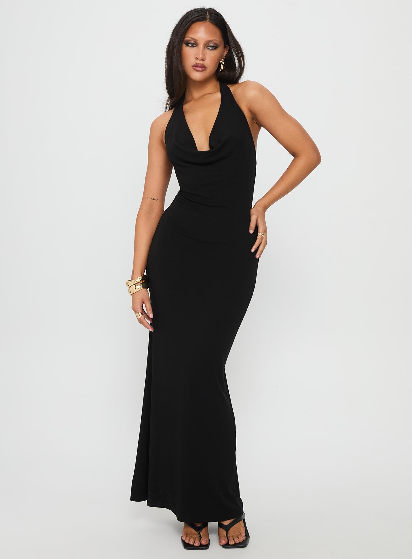 Diamonde Halter Scarf Maxi Dress Black | Princess Polly Diamonde Halter Scarf Maxi Dress Black | Princess Polly