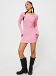 Off-the-shoulder knit mini dress Flared sleeve Good stretch, unlined