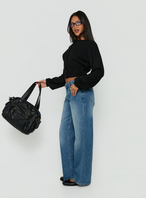 Serenitia Mid Rise Foldover Relaxed Jeans Vintage Mid Blue