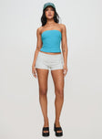 front view of model wearing Princess Polly Baseline Strapless Rib Top Blue Sleeveless straight 