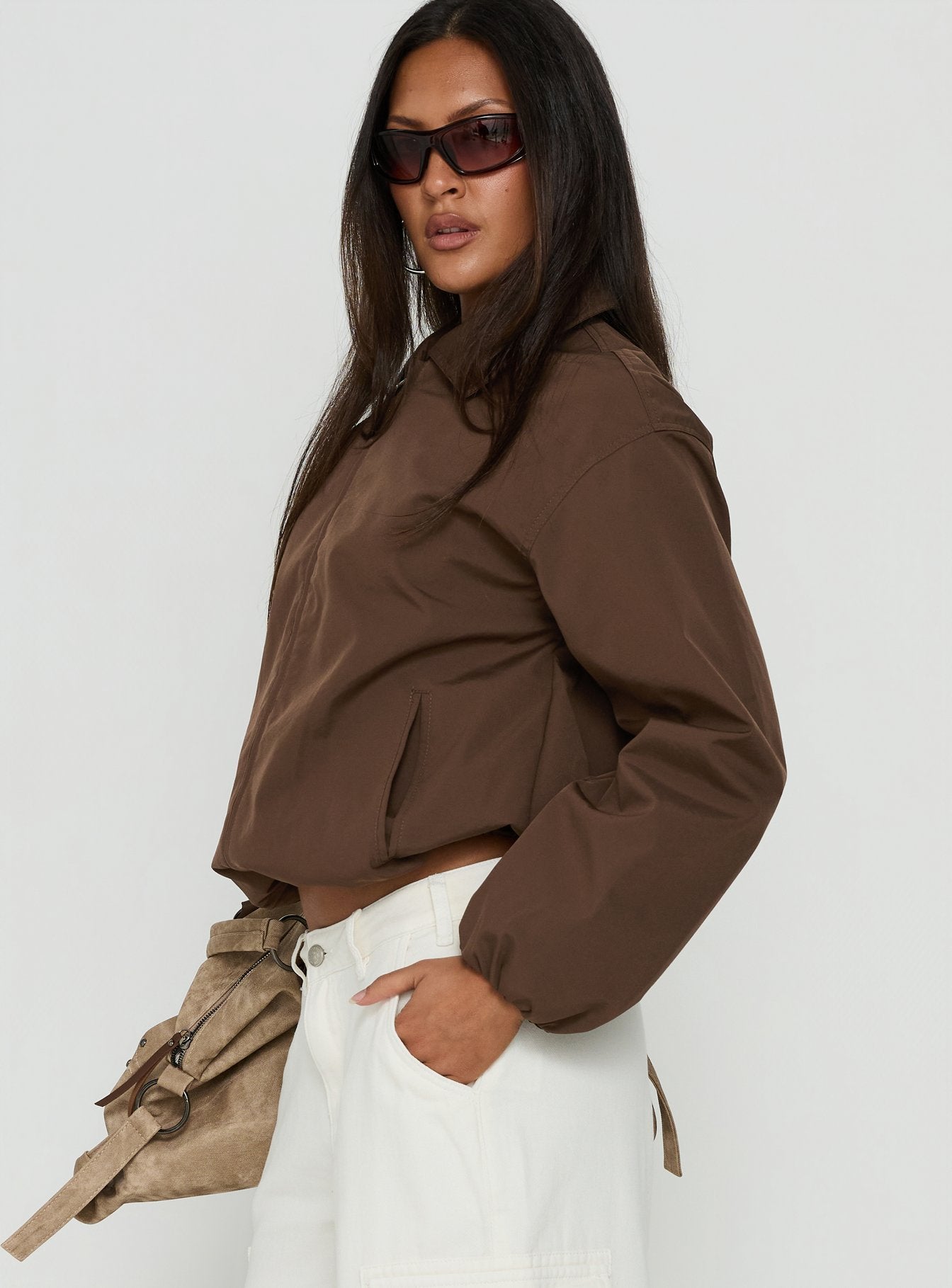 Scorpia Canvas Bomber Jacket Dark Brown | Princess Polly