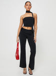 Matching set Crop top, elasticated band at bust, attached neck tie Low rise pants, thick elasticated waistband, ruching details at side Good stretch, partially lined