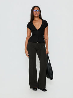 Alexandrea Plunge Button Up Top Black