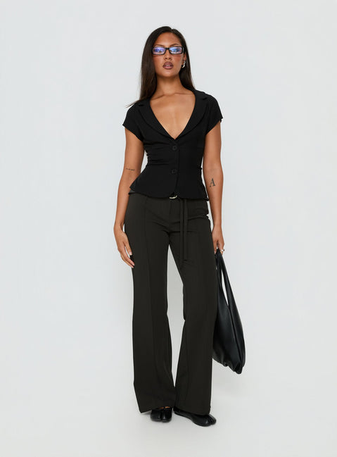 Alexandrea Plunge Button Up Top Black