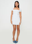 Princess Polly Square Neck  Powells Mini Dress White / Blue Floral