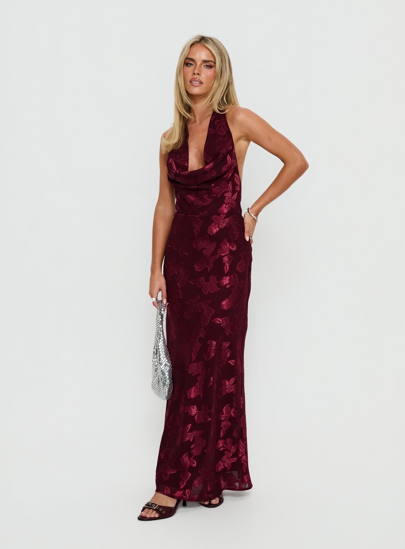 Jazminah Halter Cowl Neck Maxi Dress | Burgundy | Womens | Princess Polly Jazminah Halter Cowl Neck Maxi Dress | Burgundy | Womens | Princess Polly