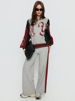 front view of model wearing Princess Polly Brandyce Straight Leg Knit Pants Grey / Red High Rise Pants 
