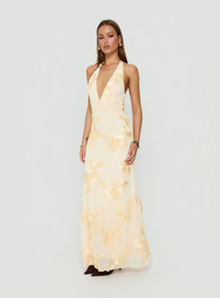 Rousseau Halter Maxi Dress Yellow