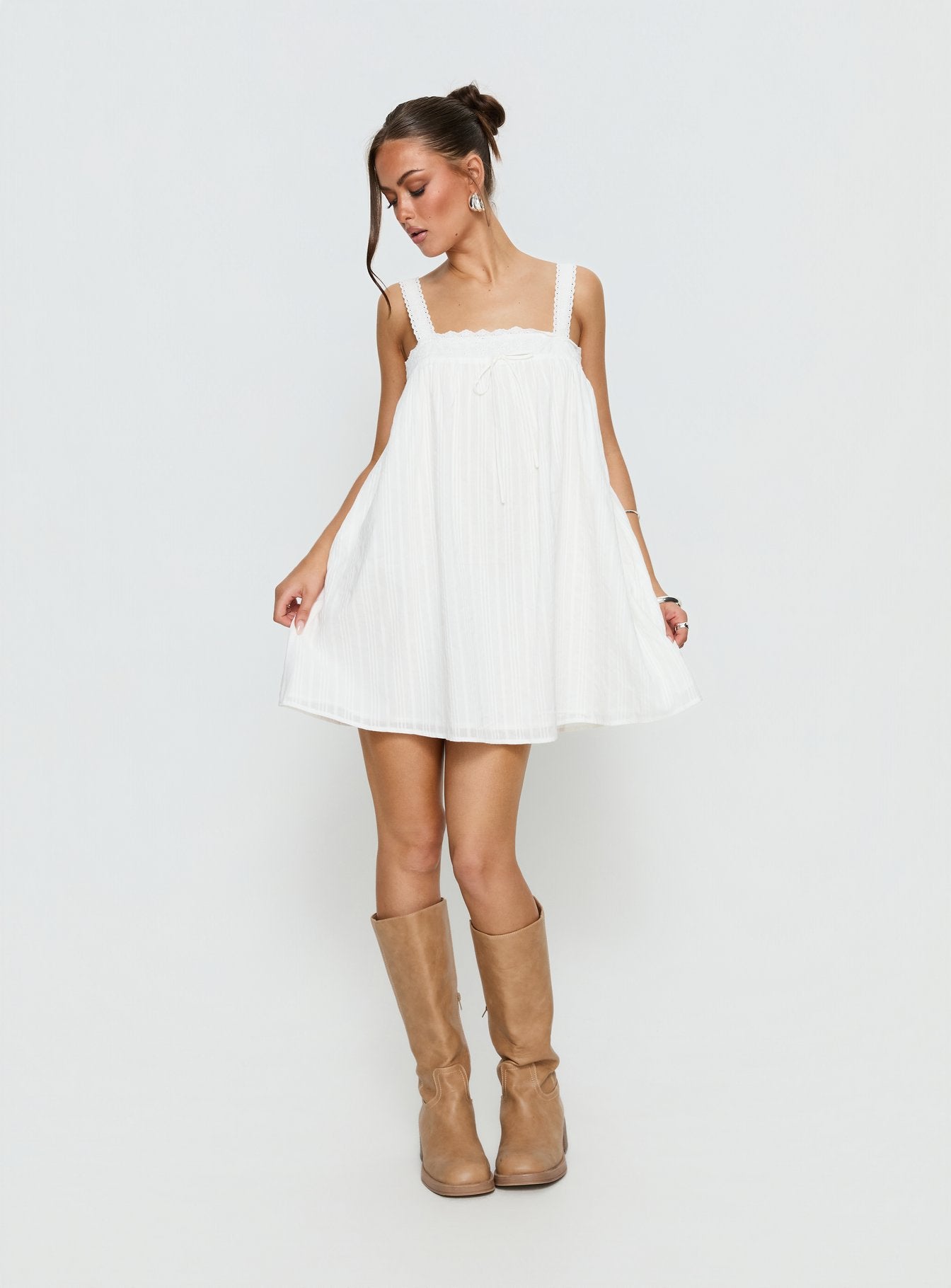 floaty mini dresses Reason To Stay Lace Trim Floaty Mini Dress | White | Womens