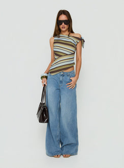 Ambrozia Asymmetrical Top Green Multi Stripe