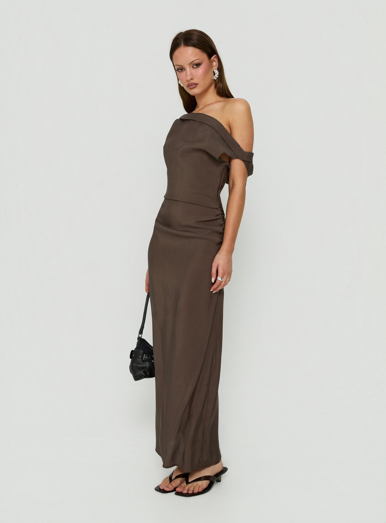 Sweetheart Off Shoulder Maxi Dress Chocolate