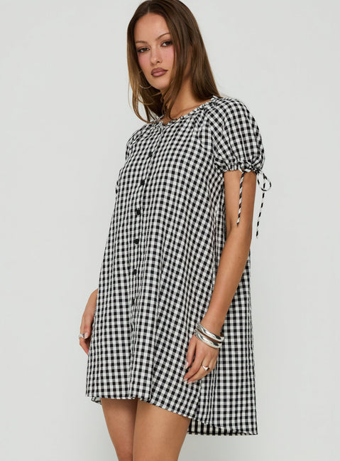 Angelikah Babydoll Mini Dress Black / White Gingham