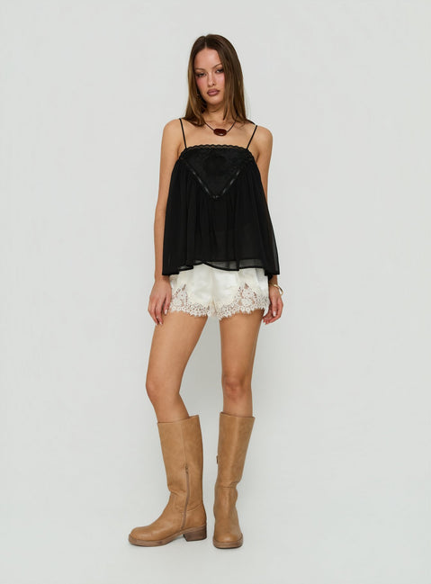Evaina Lace Trim Flowy Top Black