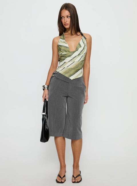 Syrenah Halter Cowl Neck Top Green Stripe