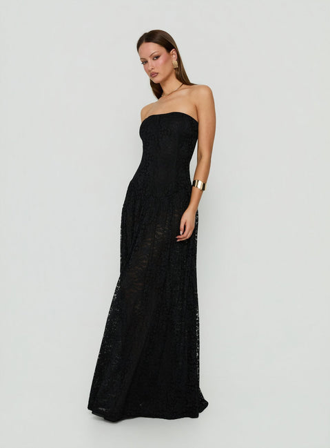 Diannah Lace Corset Strapless Maxi Dress Black