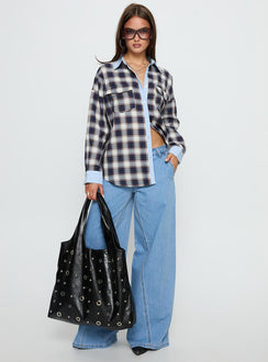 Walda Contrast Flannel Shirt Blue Check