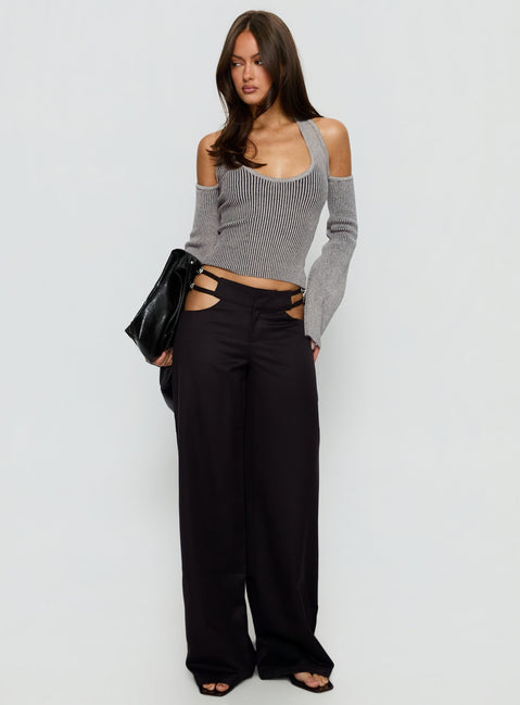 Novelia Halter Long Sleeve Top Black / Grey