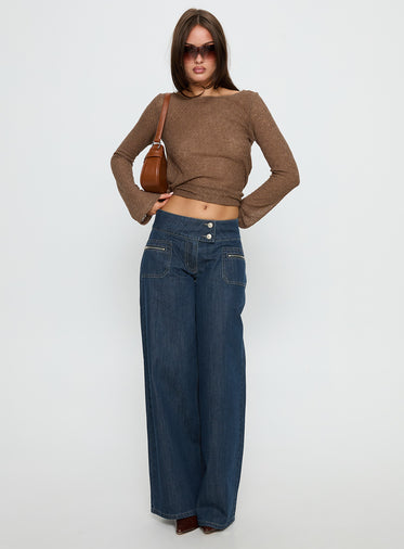 Unwritten Mid Rise Wide Leg Jeans Dark Blue Wash