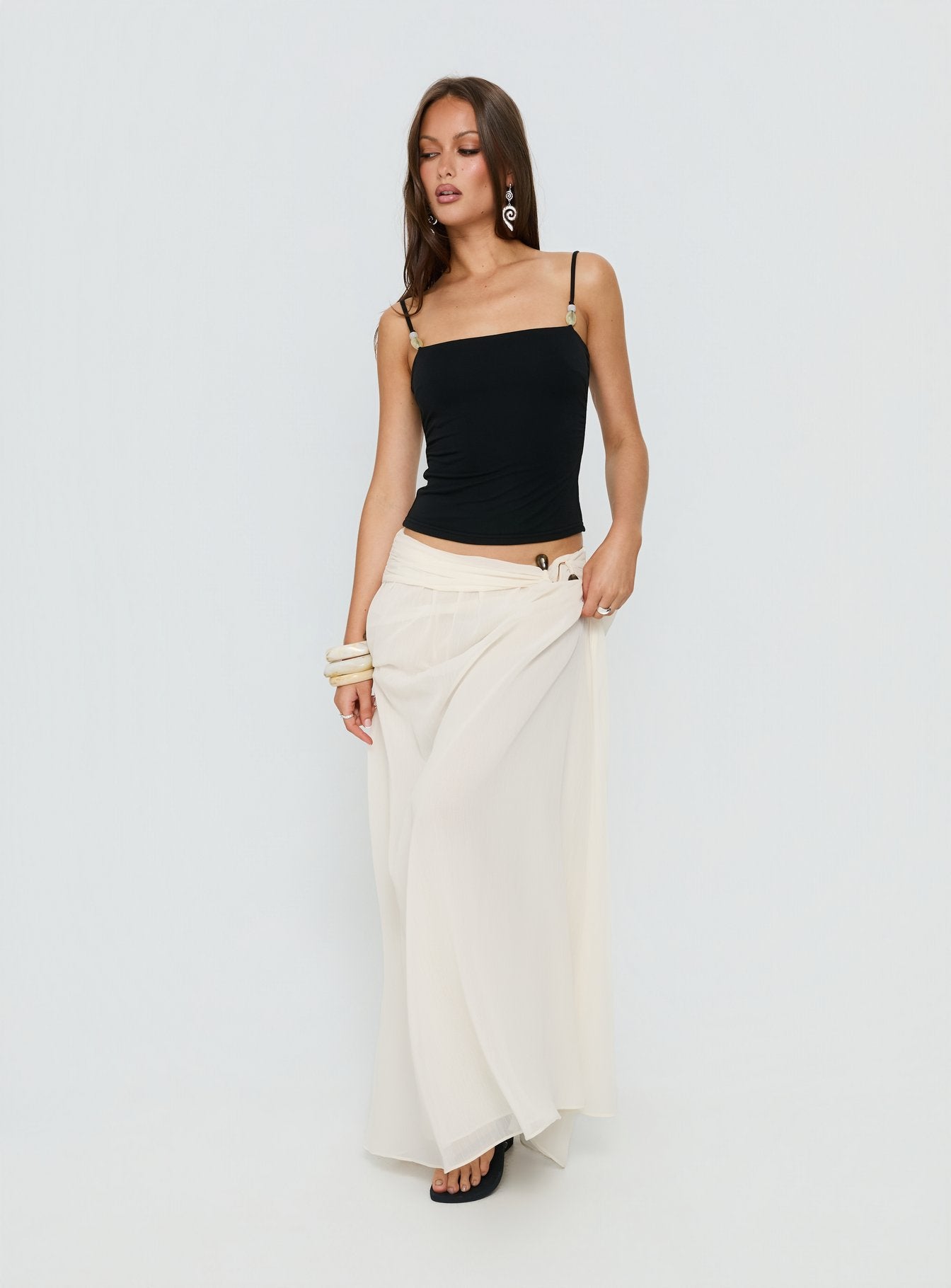 Kaledia Chiffon Draped Maxi Skirt Cream | Princess Polly