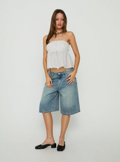 Vaila Strapless Frill Top White Polka Dot