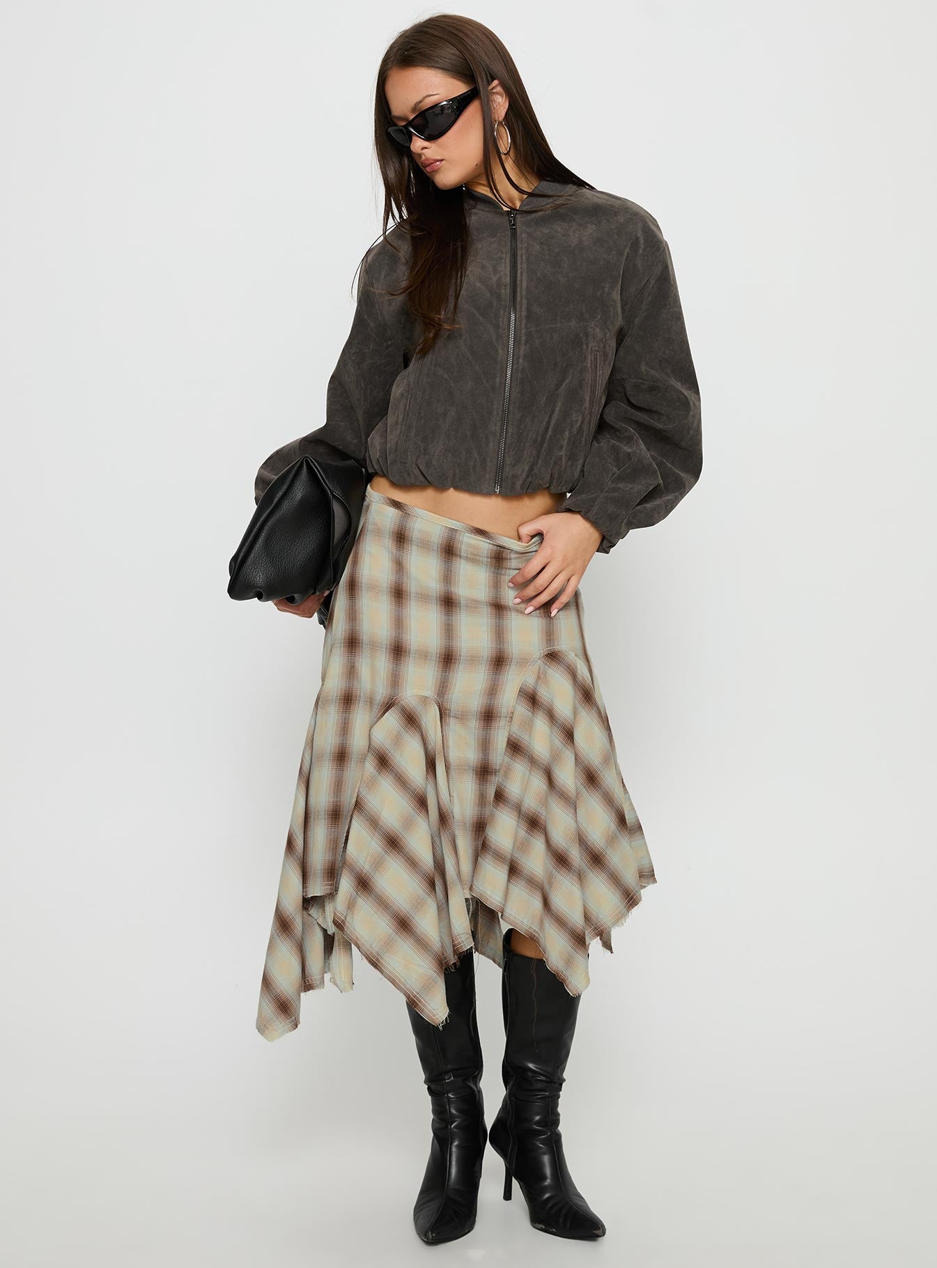 スカート SHE Tokyo Victoria monotone stripe 38 Toshie Asymmetrical Midi Skirt Multi Check | Princess Polly