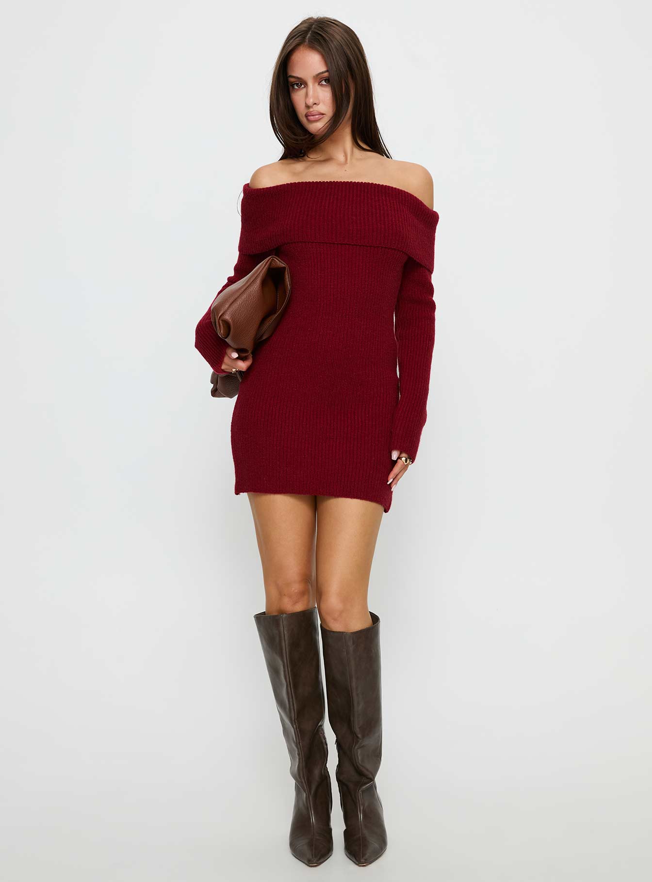 Noriko Long Sleeve Knit Mini Dress L | XL | Burgundy | Womens | Princess Polly Noriko Long Sleeve Knit Mini Dress L | XL | Burgundy | Womens | Princess Polly
