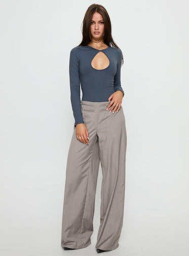 Make It Yours Cut Out Long Sleeve Bodysuit Slate