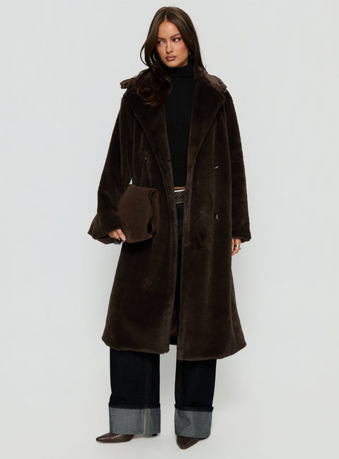 Alvie Longline Faux Fur Coat Brown