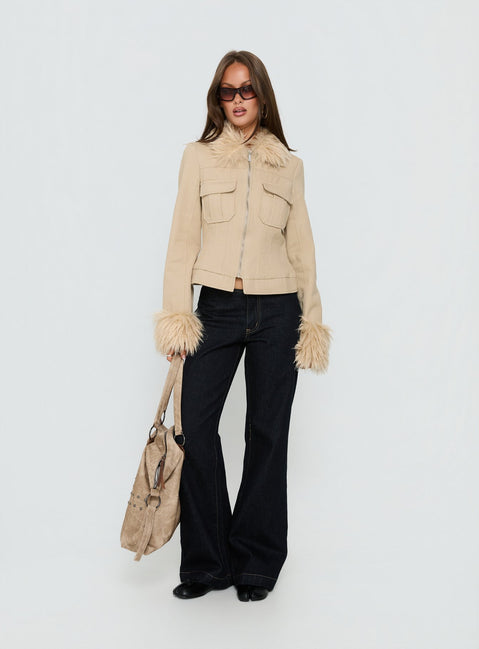 Nindie Faux Fur Contrast Jacket Tan